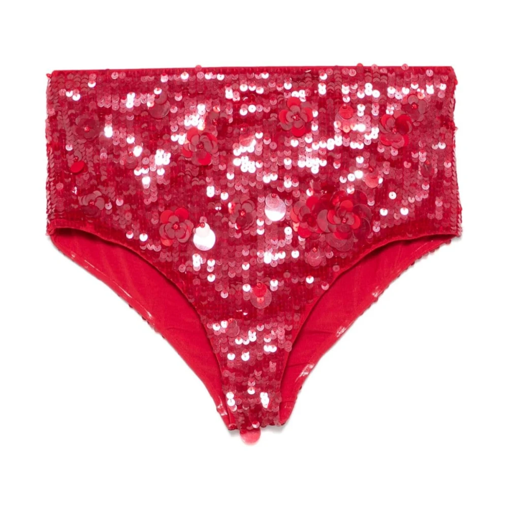 P.a.r.o.s.h. Rode Paillet Bloemen Shorts Elastische Taille Red Dames