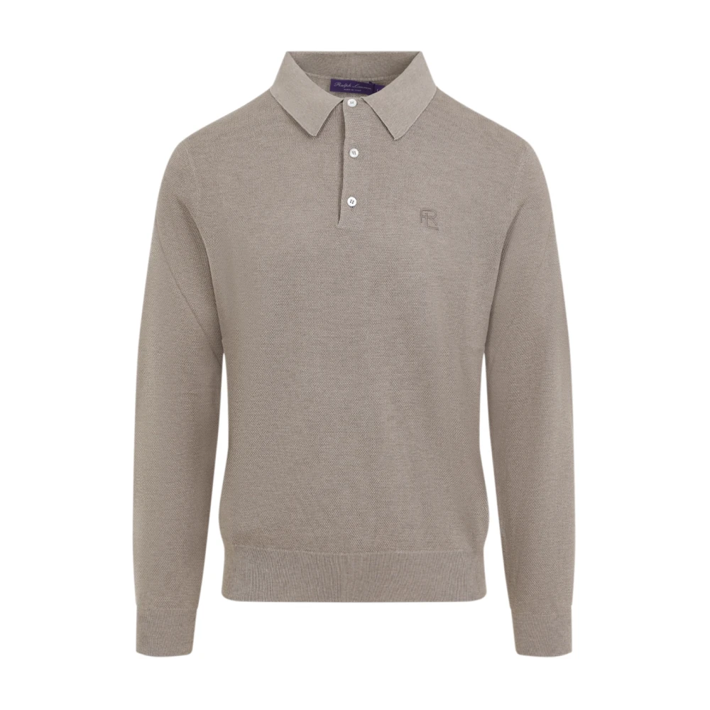 Ralph Lauren Silke Bomull Långärmad Polo Skjorta Beige, Herr