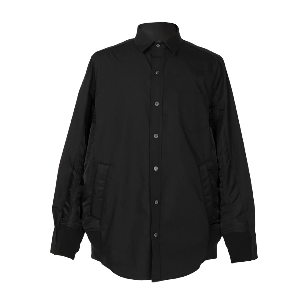 Sacai Zwarte polyester overhemd met klassieke kraag en geribbelde afwerkingen Black Heren