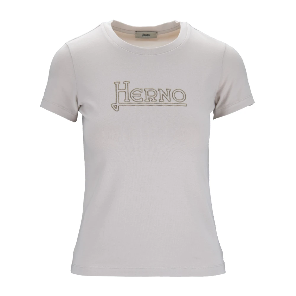 Herno Women's Beige Leaf Logo Short Sleeve T-Shirt