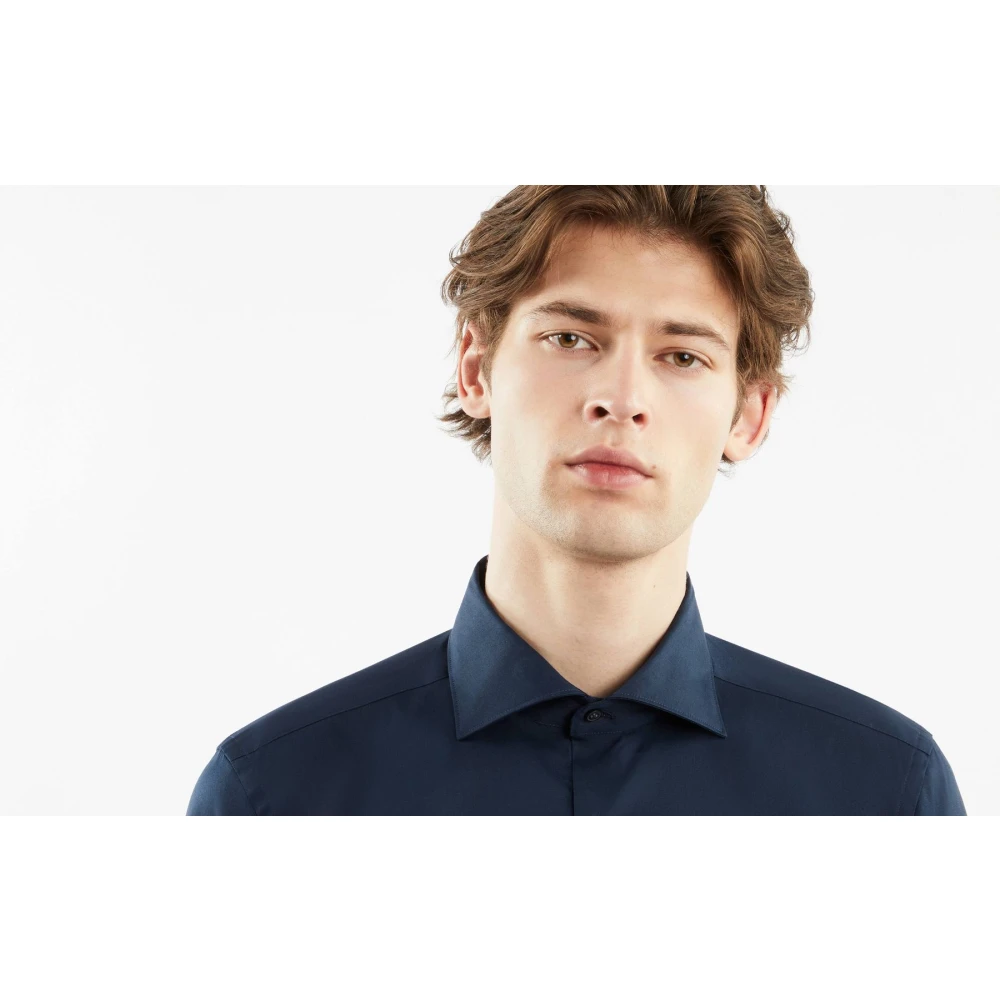 Fay Stretch Poplin Overhemd Blue Heren