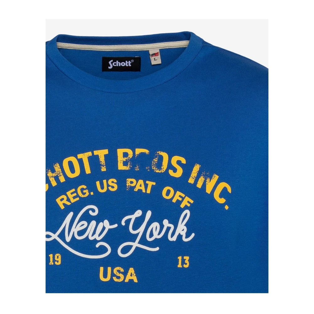 Schott NYC Katoenen TShirt Toby Blauw Blue Heren
