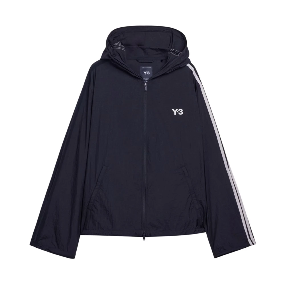 Y-3 Men's Black Training Jackets, M, Nylon Wired 3-Stripes Track Top
