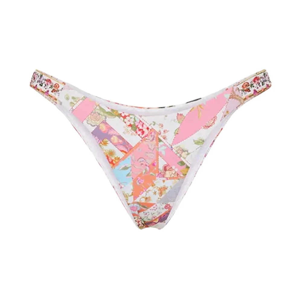 Camilla Women's Pink White Floral Bikini Bottom Cheeky Cut - Bikinis - L - Swimwear