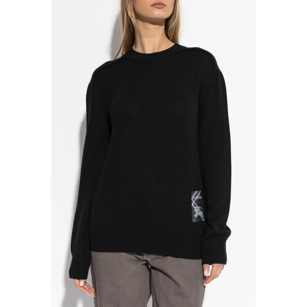 Burberry Wollen trui met logopatch Black Dames