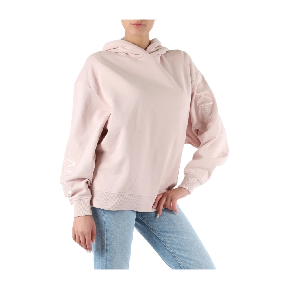 Calvin Klein Jeans Katoenen hoodie met logoborduursel Pink Dames