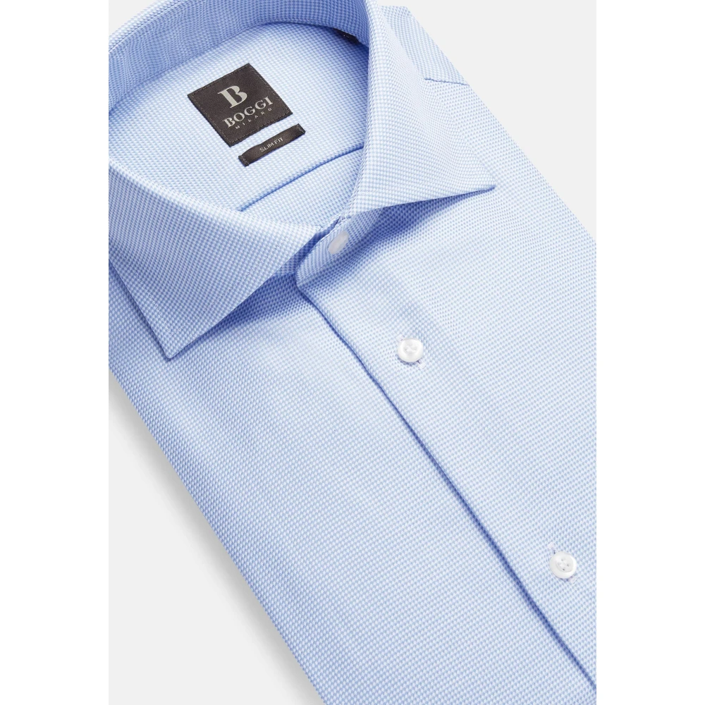 Boggi Milano Slim Fit Houndstooth Katoenen Dobby Overhemd Blue Heren