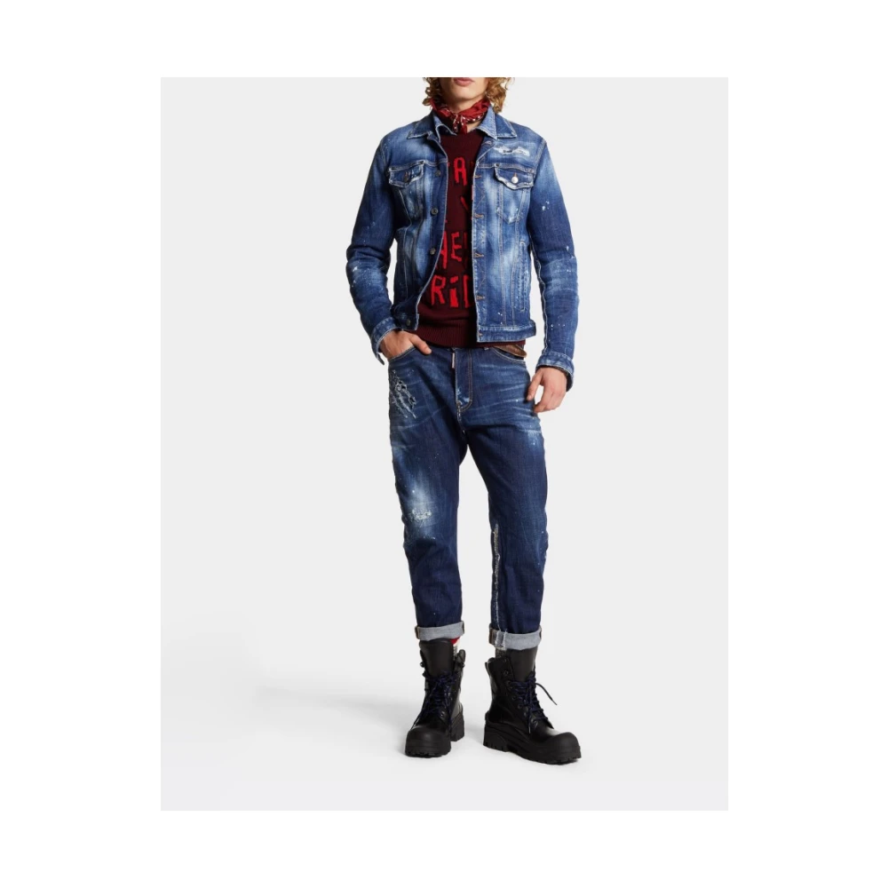 Dsquared2 Gescheurde Straight Leg Jeans Blue Heren