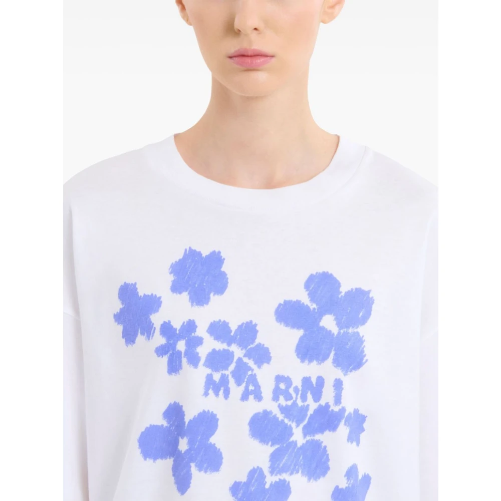 Marni T-shirt met bloemenprint en korte mouwen White Dames