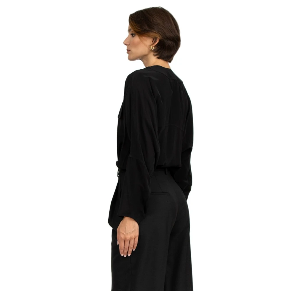 Tela Zwarte viscose lange mouwen shirt Black Dames