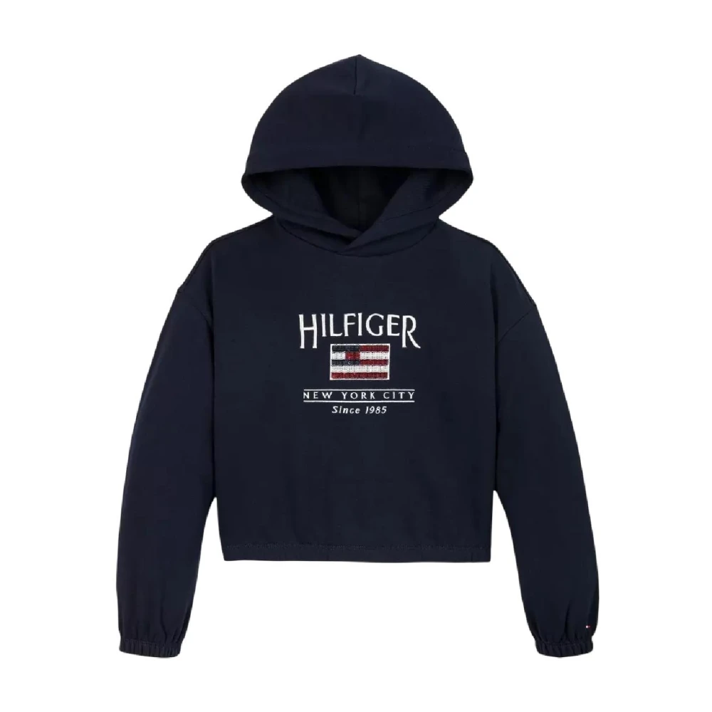 Tommy Hilfiger Girls Blue Kids Sweatshirts, 4 Y, Sequin Flag Sweatshirt