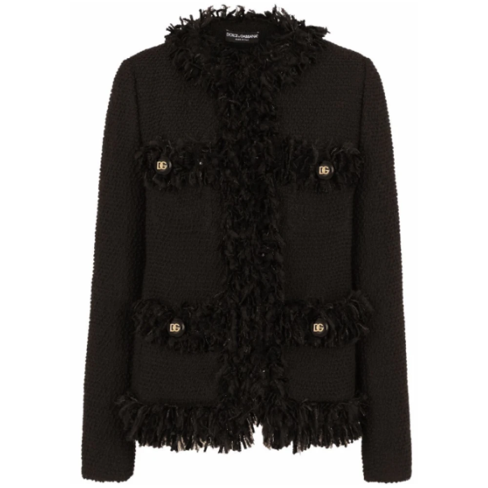 Dolce & Gabbana Frayed Edge Tweed Jas Black Dames