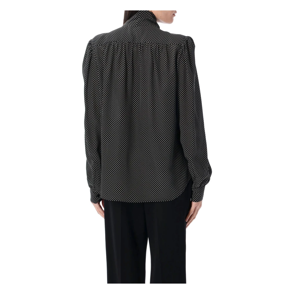Saint Laurent Zijden Blouse met Lavallière-strik Polka Dot Black Dames