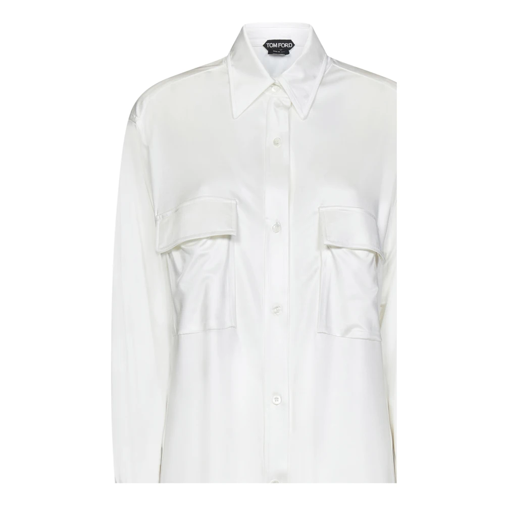 Tom Ford Witte Satijnen Overhemd Elegante Zakken White Dames