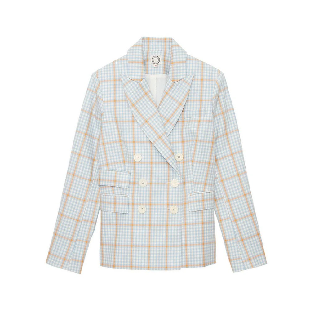 Ines De La Fressange Paris Blauw en oranje geruite jas Multicolor Dames