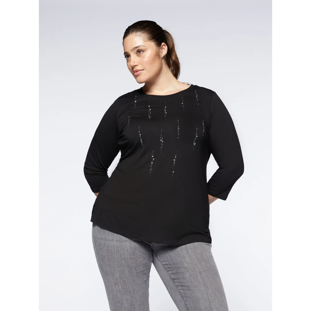 Fiorella Rubino T-shirt met paillettenborduursel Black Dames