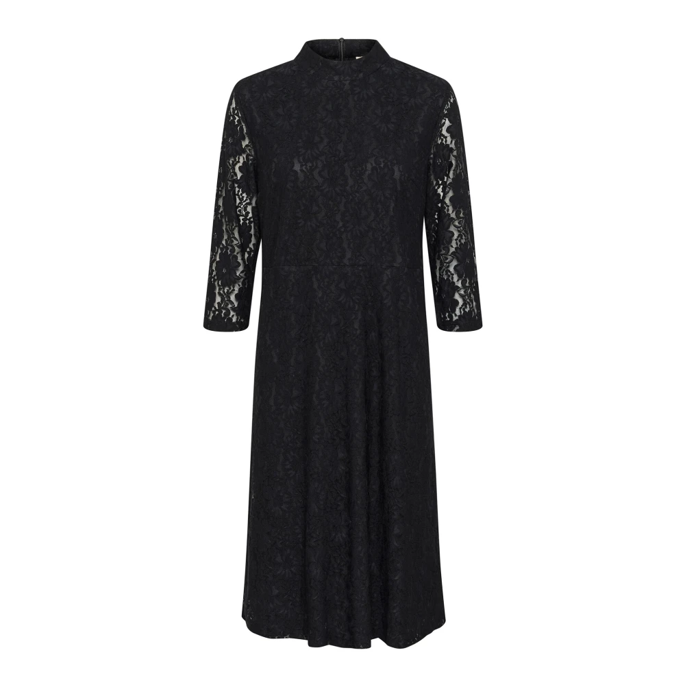 Cream Black Elegant Lace Dress In Pitch - Female - Midi Dresses - Xs - Dresses