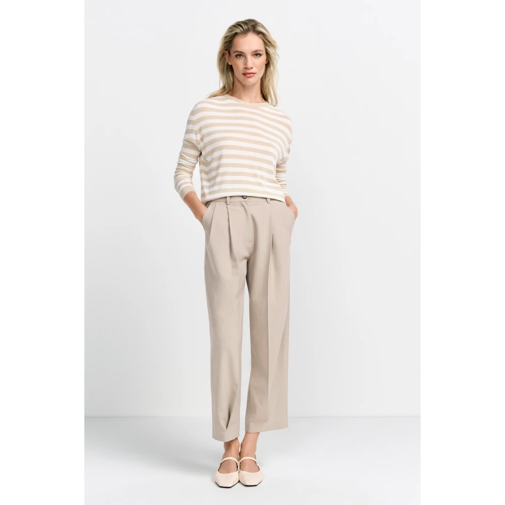 Rich & Royal Gestreepte Crew Neck Lichtgewicht Top Beige Dames
