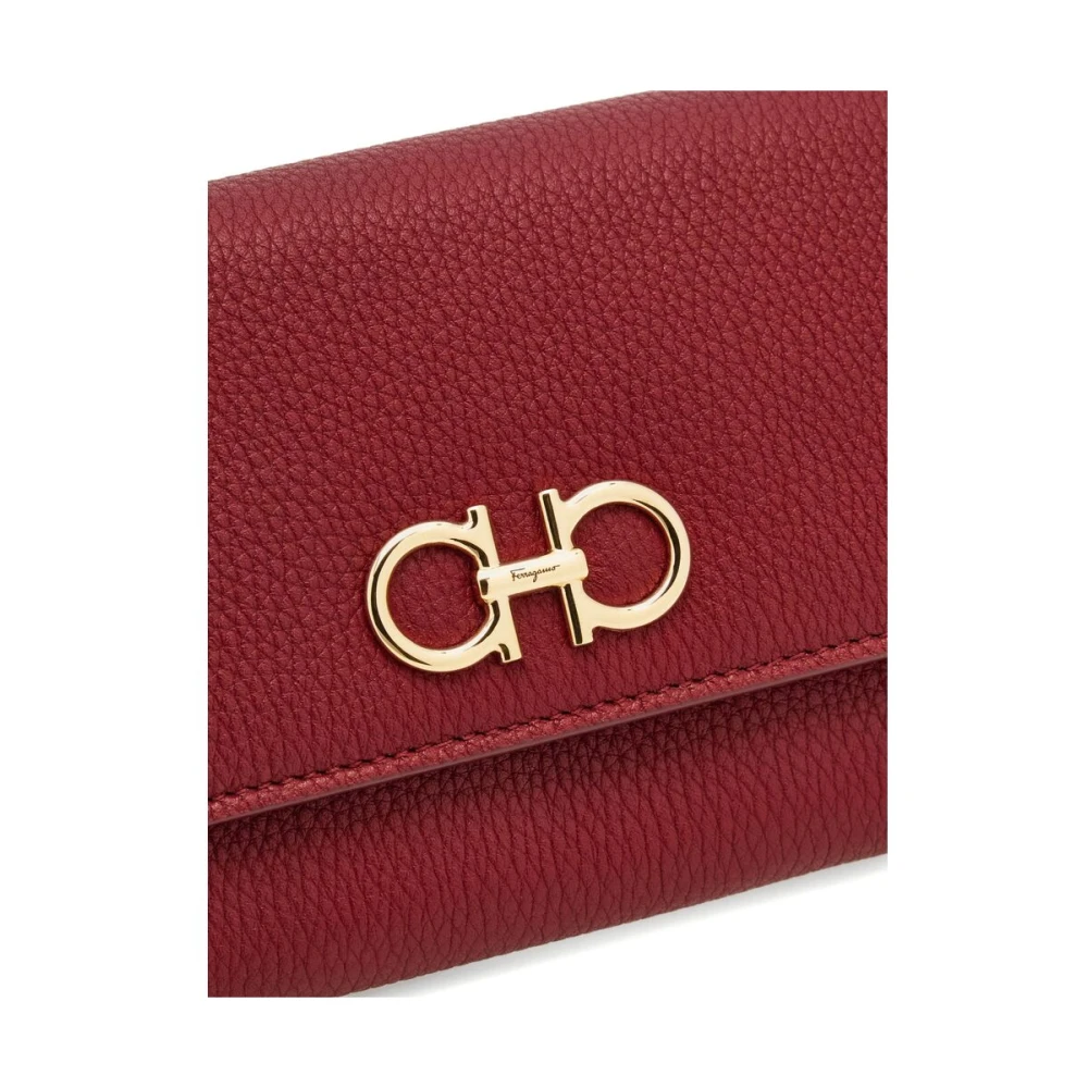 Salvatore Ferragamo Burgundy Foldover Chain Wallet Red Dames