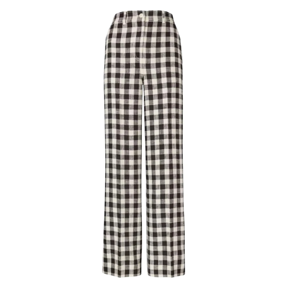 TORY BURCH Geruite linnen hoge taille broek Black Dames