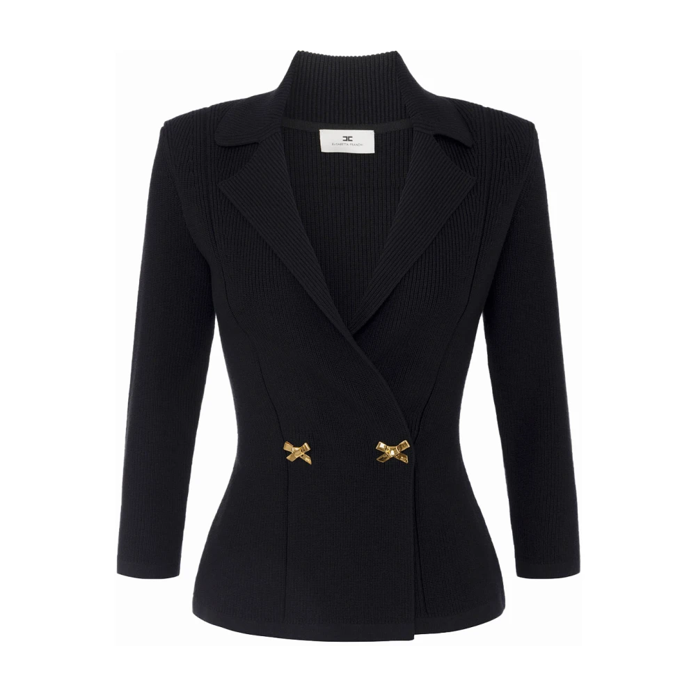 Elisabetta Franchi Zwarte gebreide blazer met gouden strikken Black Dames