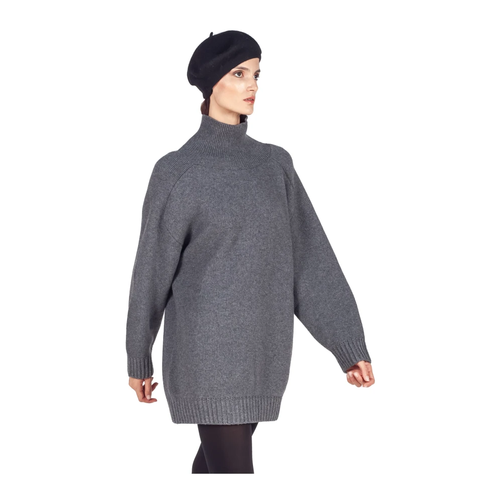 Liviana Conti Grijze Boxy Mock Neck Cashmere Sweater Gray Dames