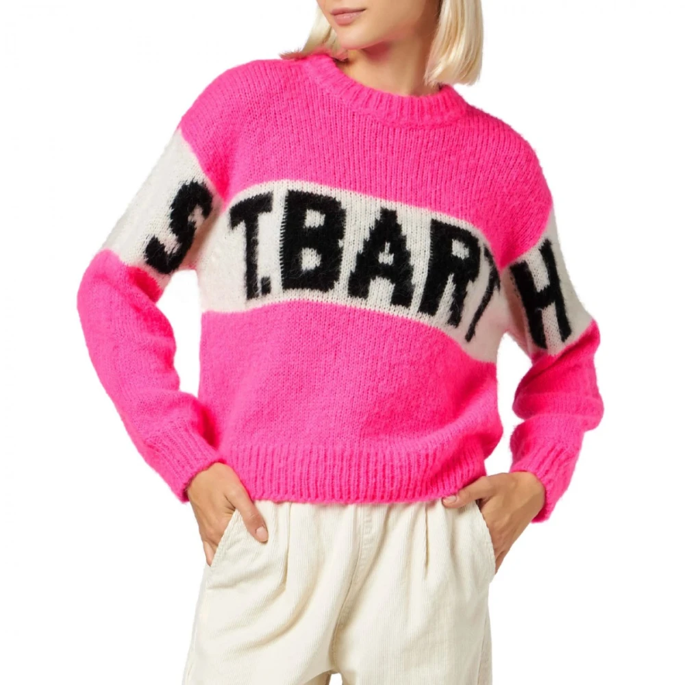 MC2 Saint Barth Geribbelde wollen trui met merklogo Pink Dames