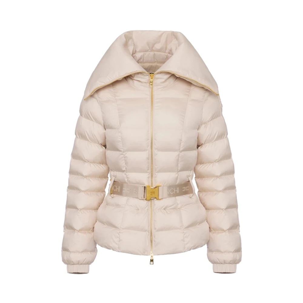 Elisabetta Franchi Ivoor Leren Jas Elegant Veelzijdig Beige Dames