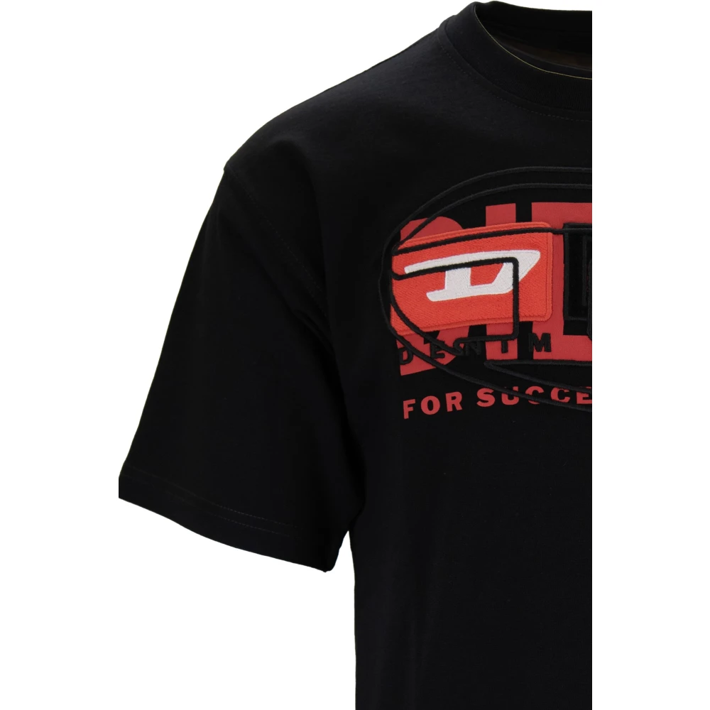 Diesel Heren T-shirt met geribbelde kraag Black Heren