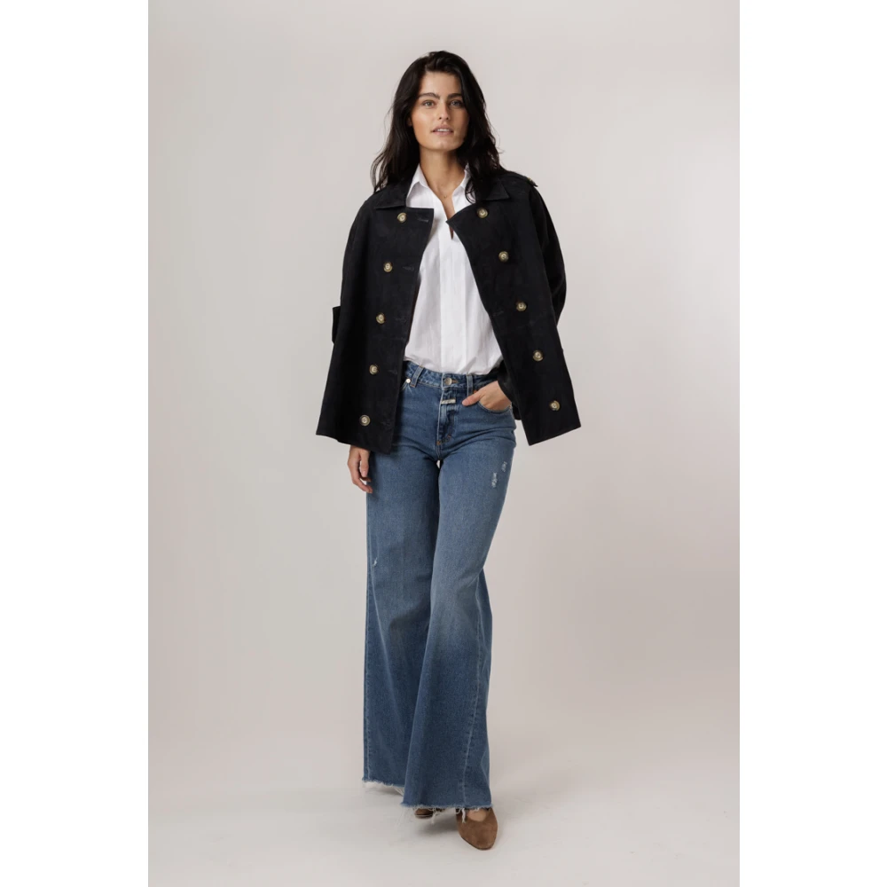 Alter Ego Royal Leren Trenchcoat met Dubbele Knoopsluiting Black Dames