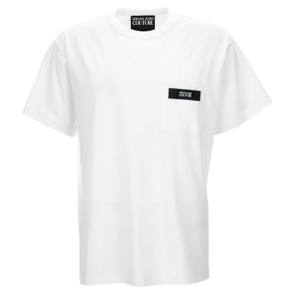 Versace Jeans Couture Wit Katoenen T-shirt met Zwart Logo Patch White Heren