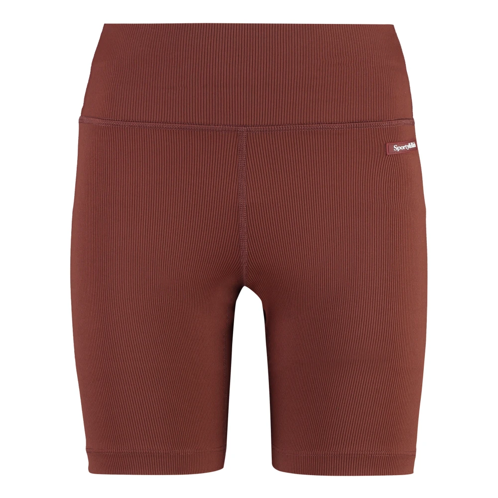 Sporty & Rich Geribbelde Logo Shorts Brown Dames