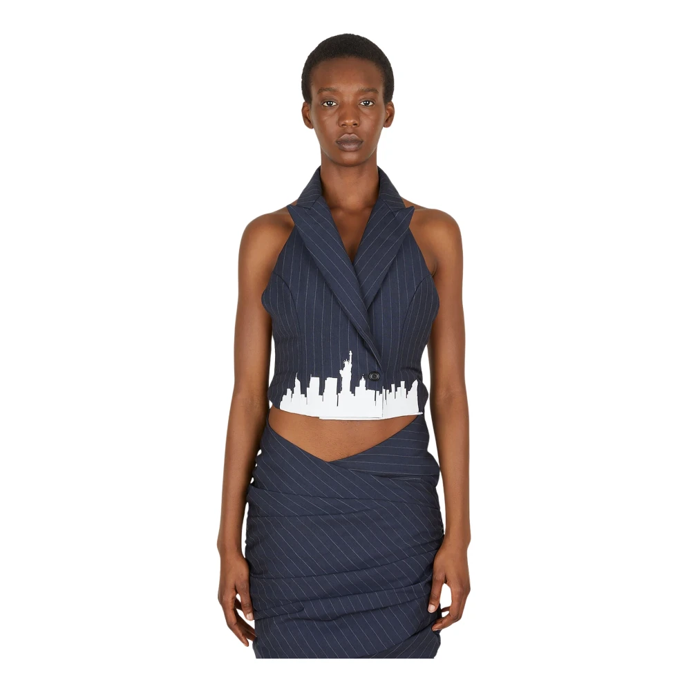 Lourdes Women's Blue Skyline Pinstripe Halter Top - Waistcoats - L - Jackets