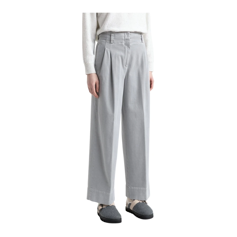 PESERICO Katoenen gabardine palazzo broek Gray Dames