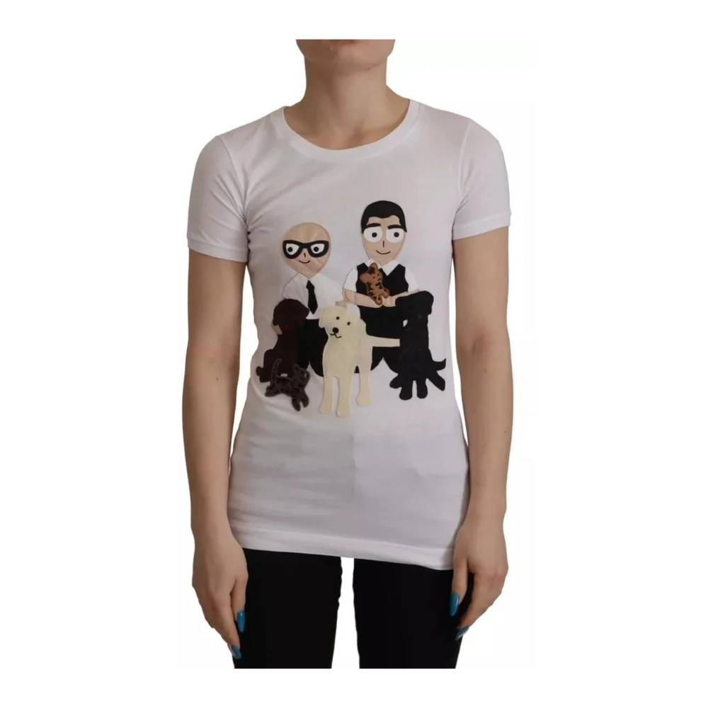 Dolce & Gabbana Witte Katoenen T-shirt met DGFamily Patch White Dames