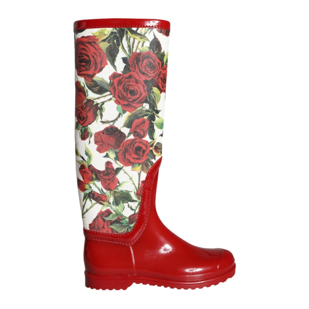 Dolce & Gabbana Women's Multicolor Red Floral Rubber Knee High Boots - Wellies - 3 Uk - Shoes