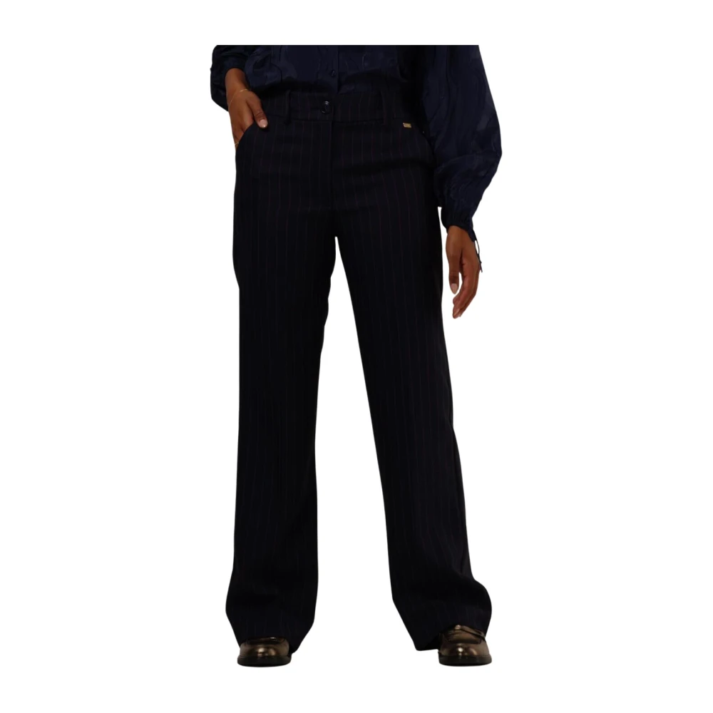 Pom Amsterdam Middernachtblauwe Gestreepte Elegante Broek Blue Dames