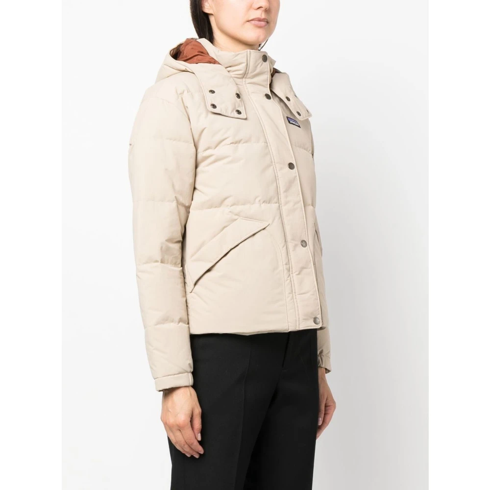 Patagonia Groene Dons Pufferjas met Capuchon Brown Dames