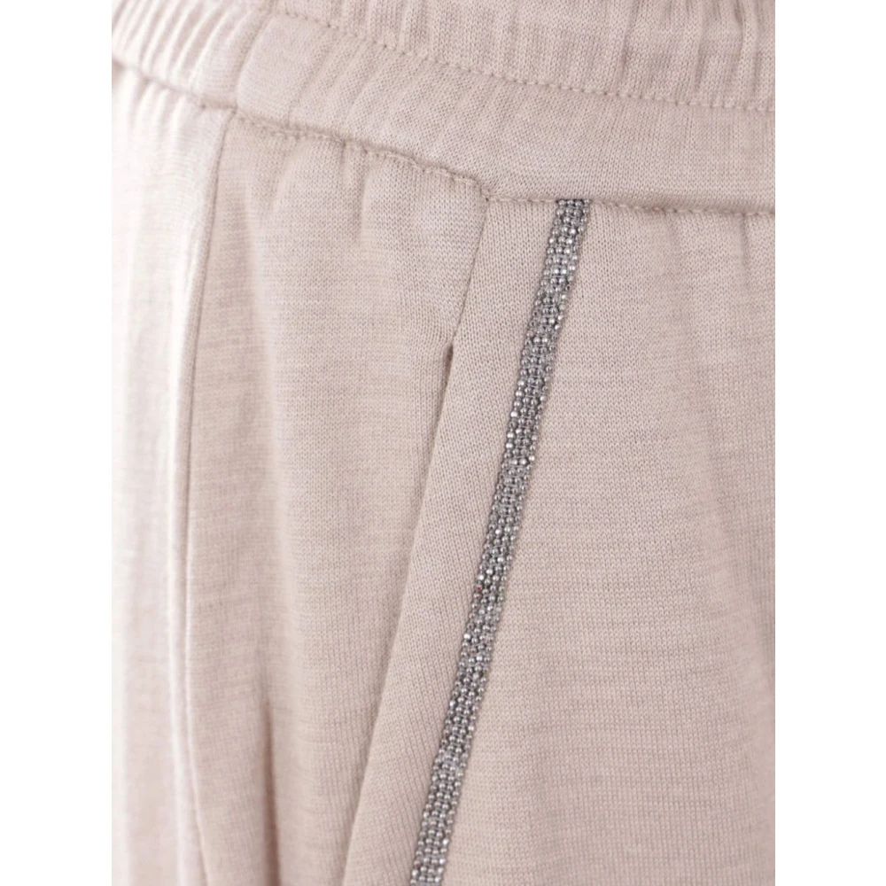 BRUNELLO CUCINELLI Elegante Beige Broek met Monili Versiering Beige Dames