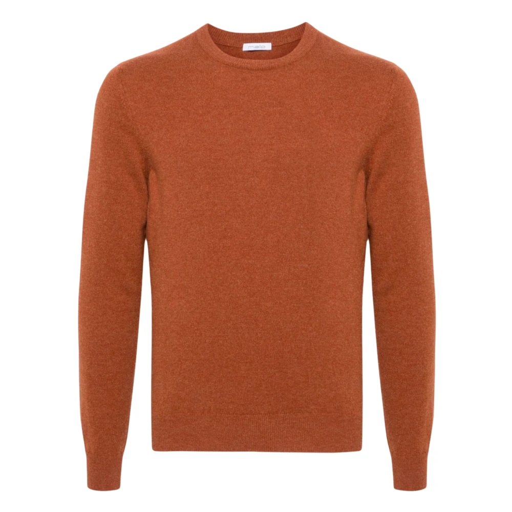 Malo Gebreide Cashmere Trui Oranje Melange Brown Heren