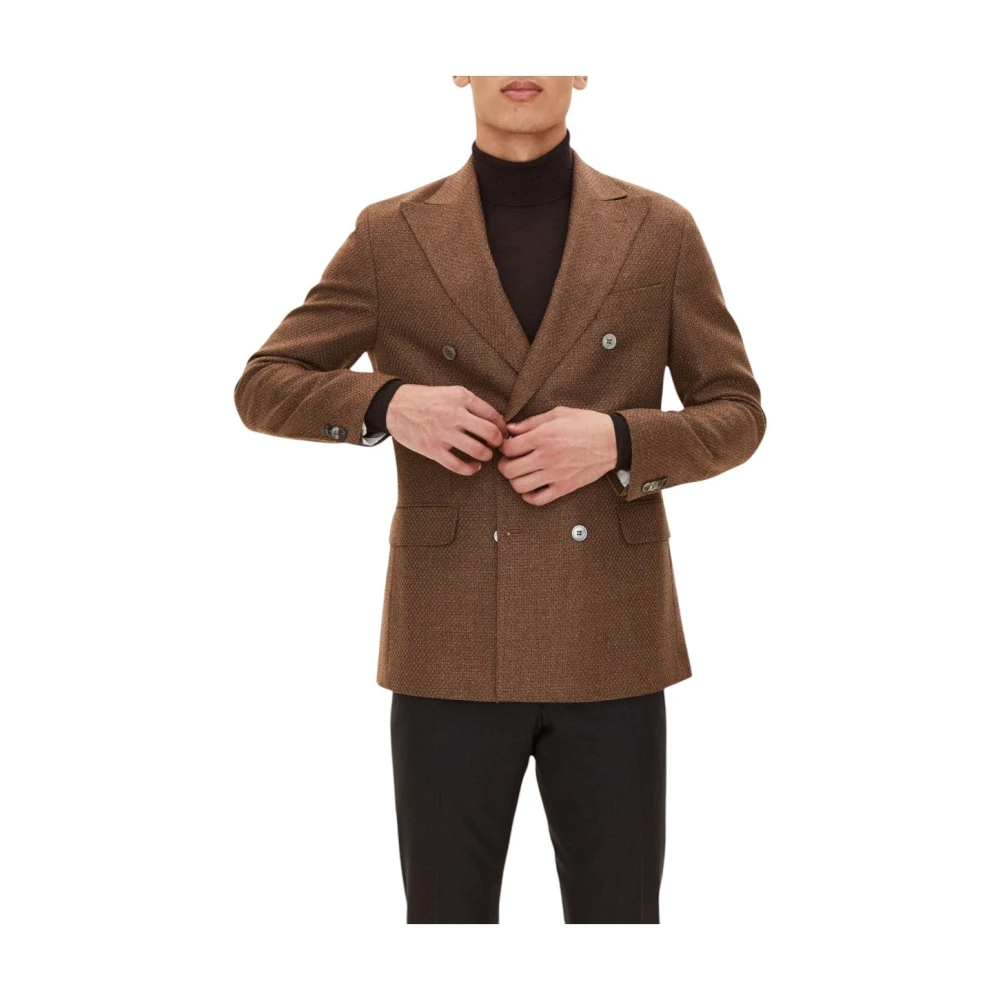 Oscar Jacobson Bruine Hopsack Blazer Regular Fit Brown Heren