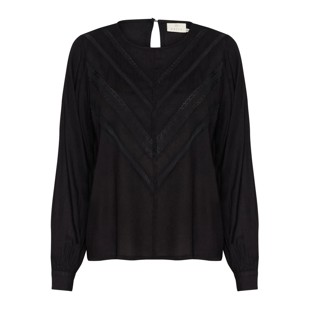 Kaffe Zwart Diepe Blouse met Geborduurde Details Black Dames