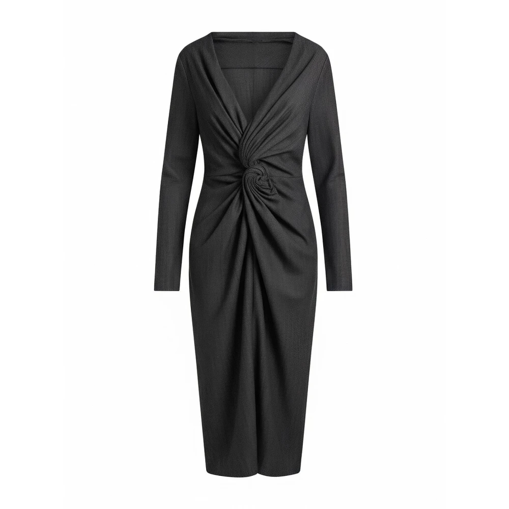 Alberta Ferretti Women's Black Midi Dresses, Xl, Wool Blend Midi Dress
