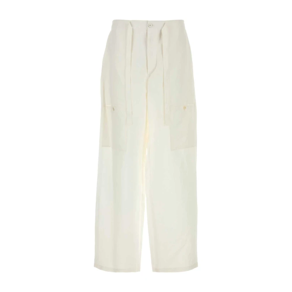 Jil Sander Men's White Wide Trousers, Xl, Linen Blend Cargo Trousers