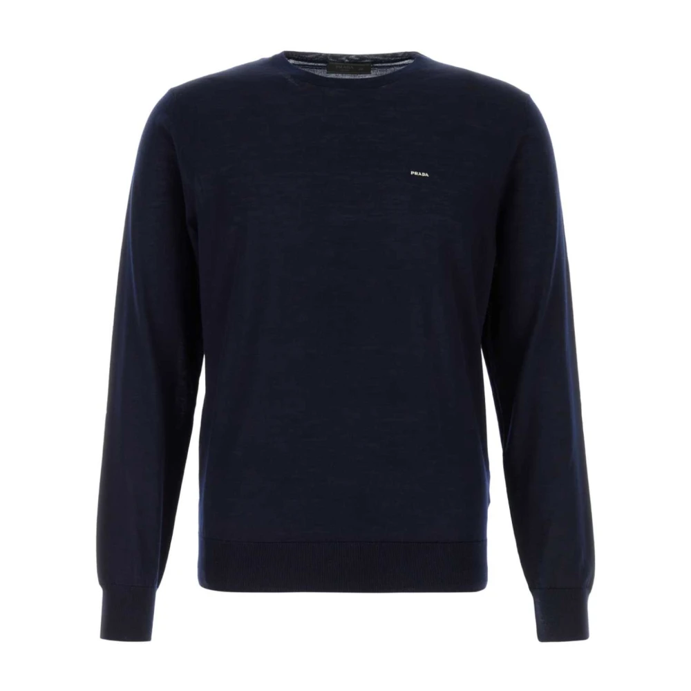 Prada Men's Blue Superfine Wool Crew-Neck Jumper - Round-Neck Knitwear - Xl - Knitwear