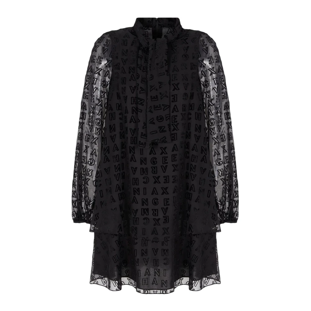 Armani Exchange Zwarte jurk met monogramdetail Black Dames
