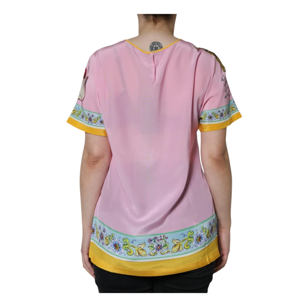 Dolce & Gabbana Zijden Araneine Print Korte Mouw Top Multicolor Dames