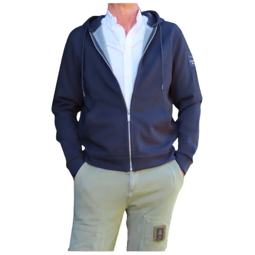 Aeronautica militare Verstelbare Hoodie Vest met Rits Blue Heren
