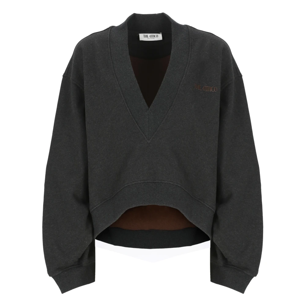 The Attico Svart Bomull V-ringad Sweatshirt Black, Dam