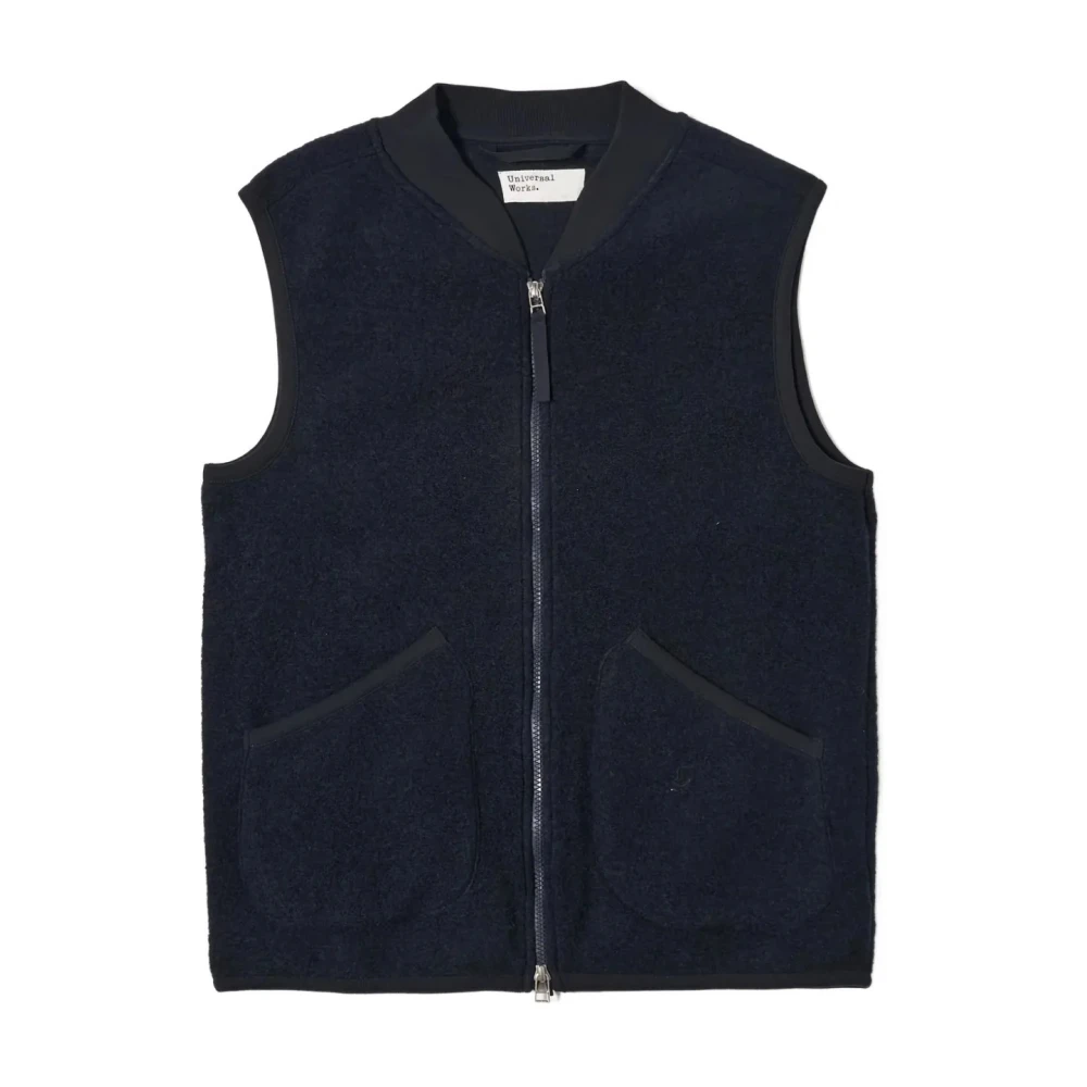 Universal Works Wool Zip Vest - Male - Waistcoats - Blue - L - Jackets
